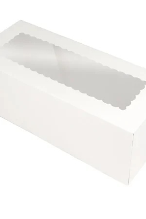 O'Creme White Log Box with Scalloped Window, 14" x 6" x 5" H, Case Of 50 Top Pick