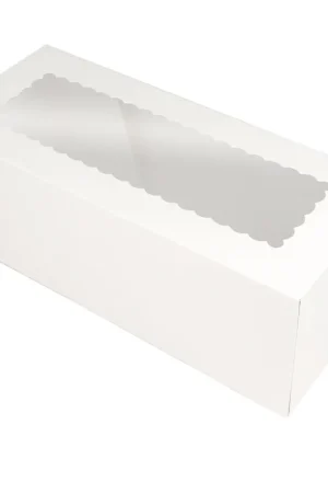 O'Creme White Log Box with Scalloped Window, 14.5" x 5" x 3" - Case of 100 In Demand