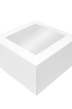 O'Creme White Cake Box with Scalloped Window, 10" x 10" x 5" - Pack of 5 Latest