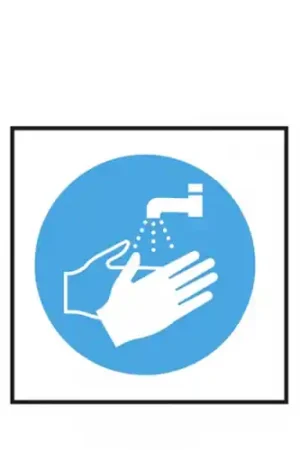 "Now Wash Your Hands" Blue Self Adhesive Sign 10 x 10cm Express Delivery