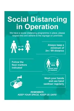 "Social Distancing in Operation" Blue Foamex Sign 60 x 80cm Fan Favorite