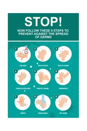 "9 Steps To Prevent Spread Of Germs" Rigid PVC Sign 40 x 60cm Get Yours