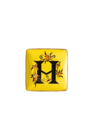 Authentic Rosenthal Porcelain, Canape Dish, 4 3/4 inch, Square, Versace Alphabet Holiday Alphabet H